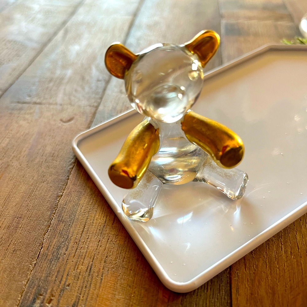 2” crystal Teddy Bear with gold dipped arms and ears.  Paperweight